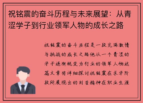 祝铭震的奋斗历程与未来展望：从青涩学子到行业领军人物的成长之路
